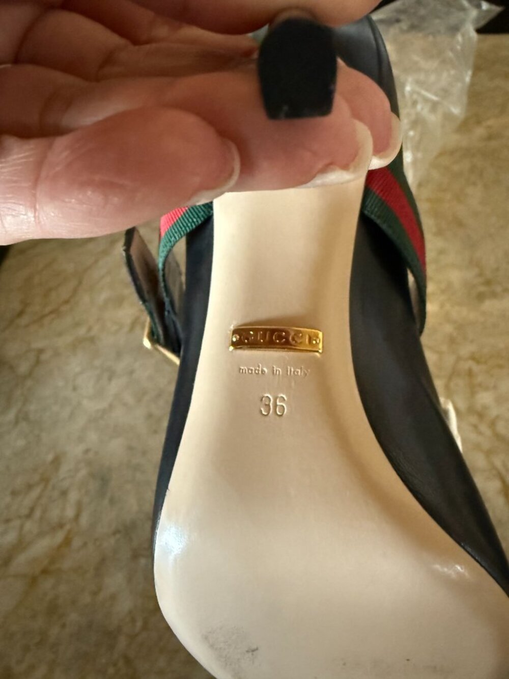 Gucci Sylvie Logo Web Stripe Mary Jane Buckle Black Leather Pumps EU 36 US 6 New - Picture 4 of 14